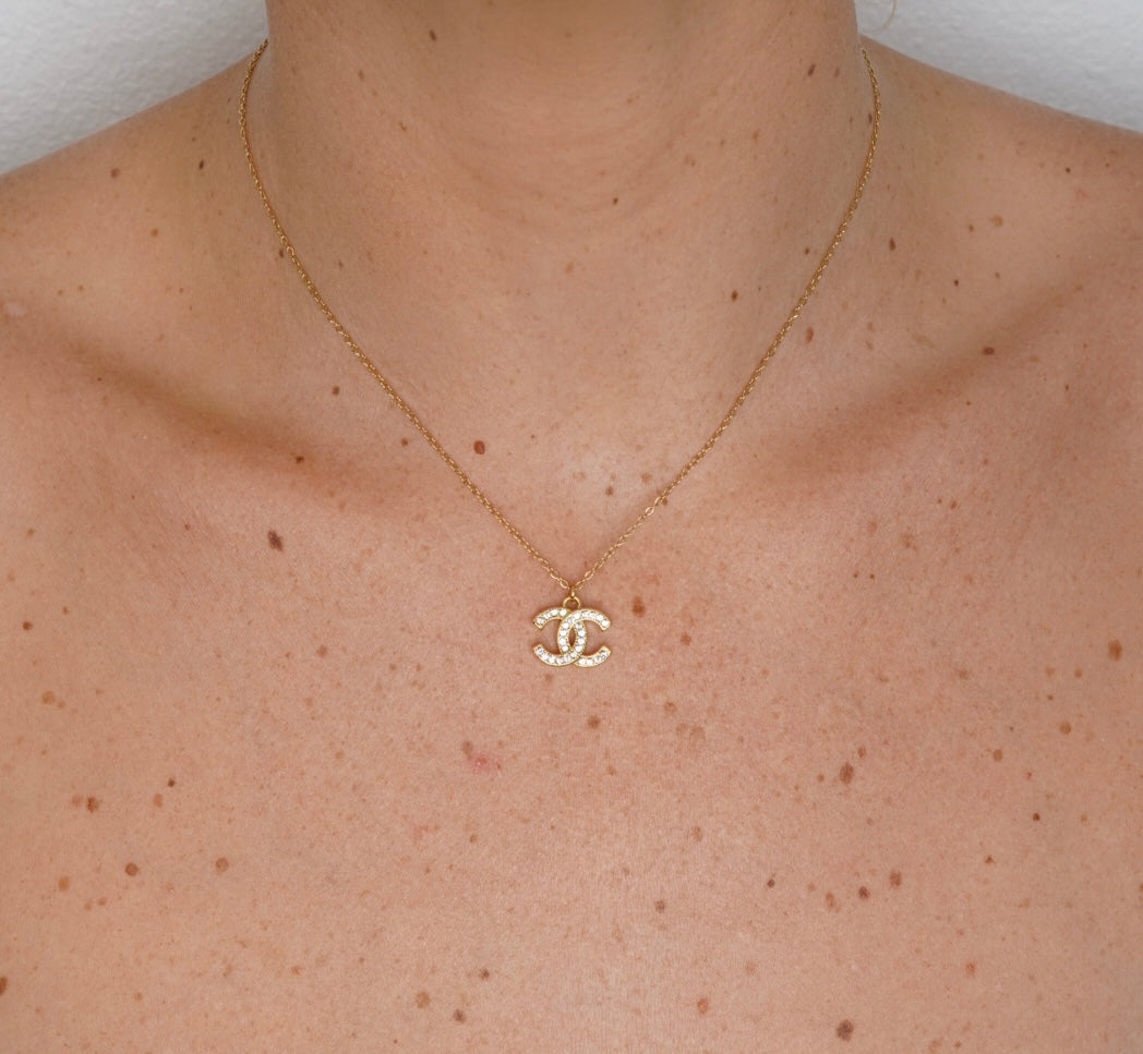 Reworked Chanel Gold Strass Signature - Necklace