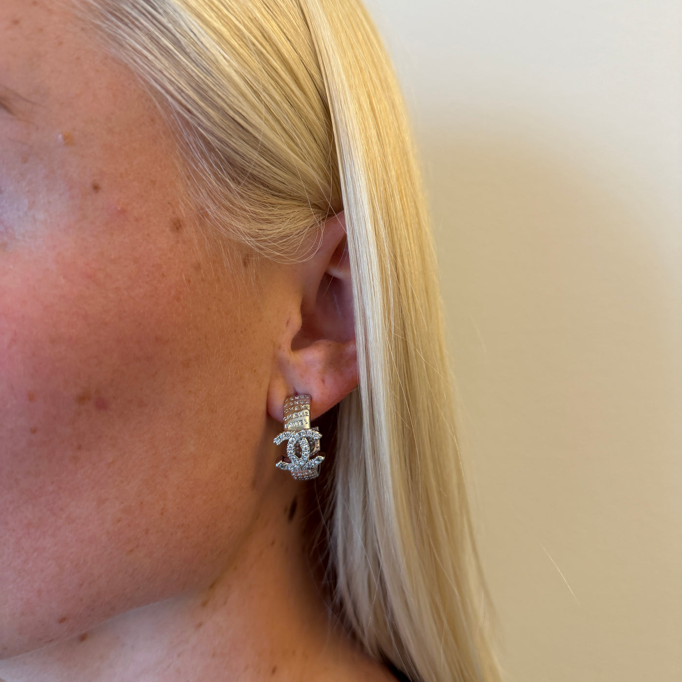 Reworked Chanel Silver Letter Hoop - Earrings
