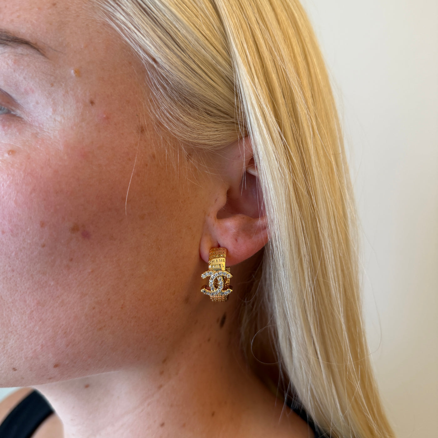 Reworked Chanel Gold Letter Hoop - Earrings