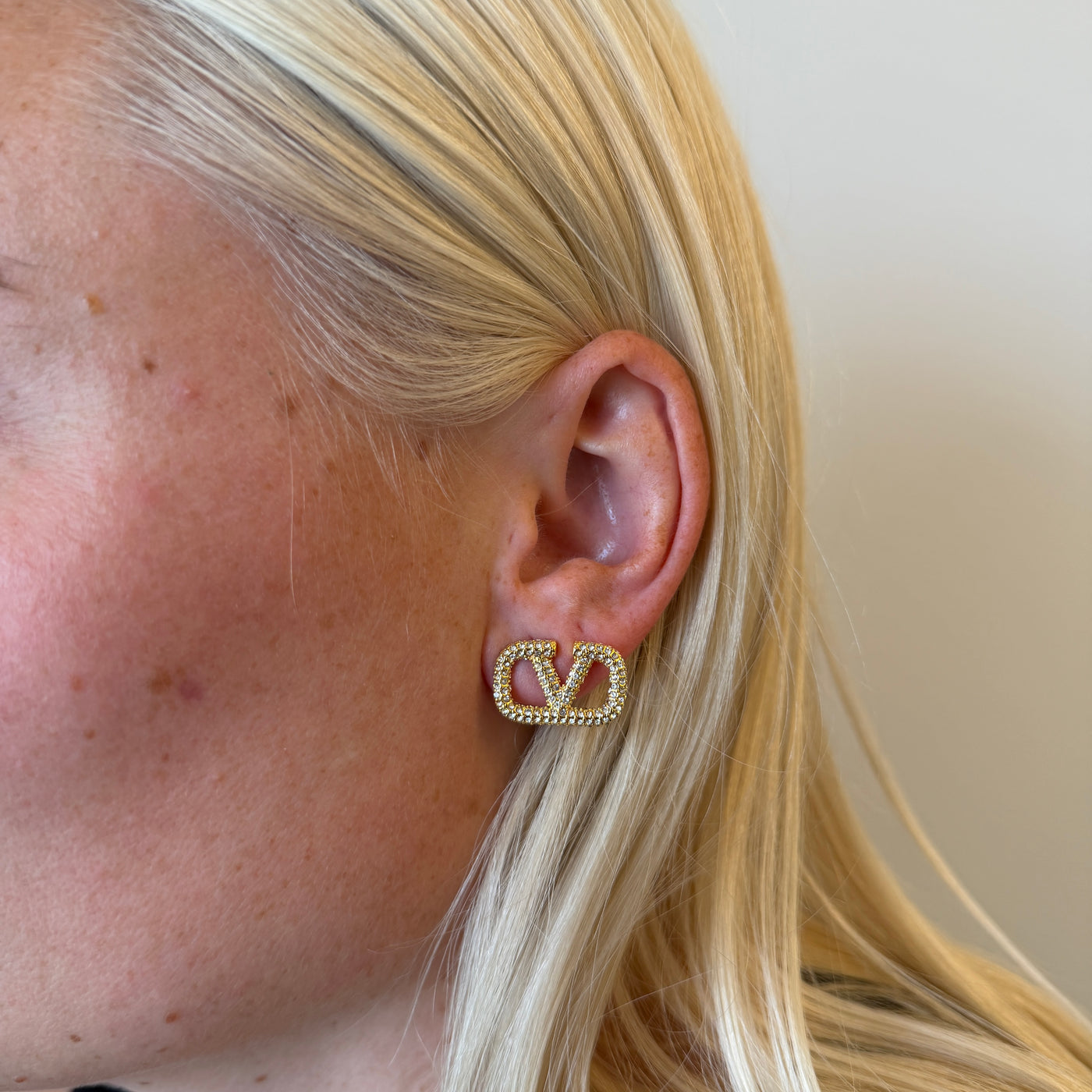 Reworked Valentino Strass Stud - Earrings
