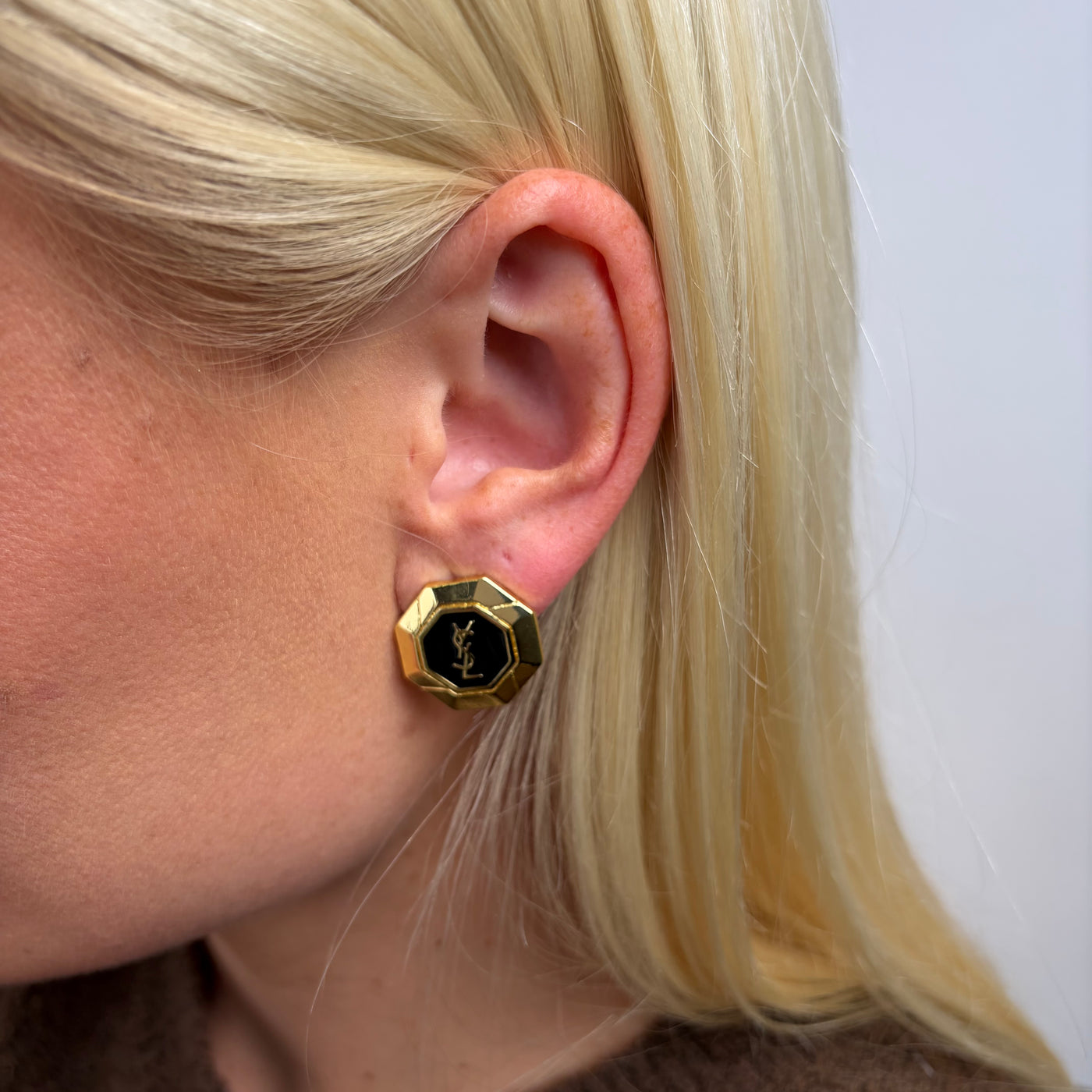 Reworked YSL Black Vintage Button - Earrings
