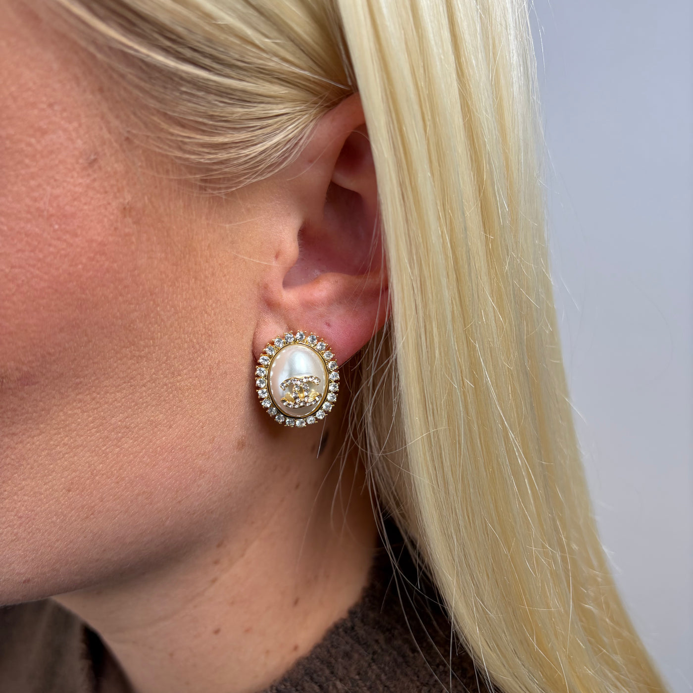 Reworked Chanel Elongated Button - Earrings