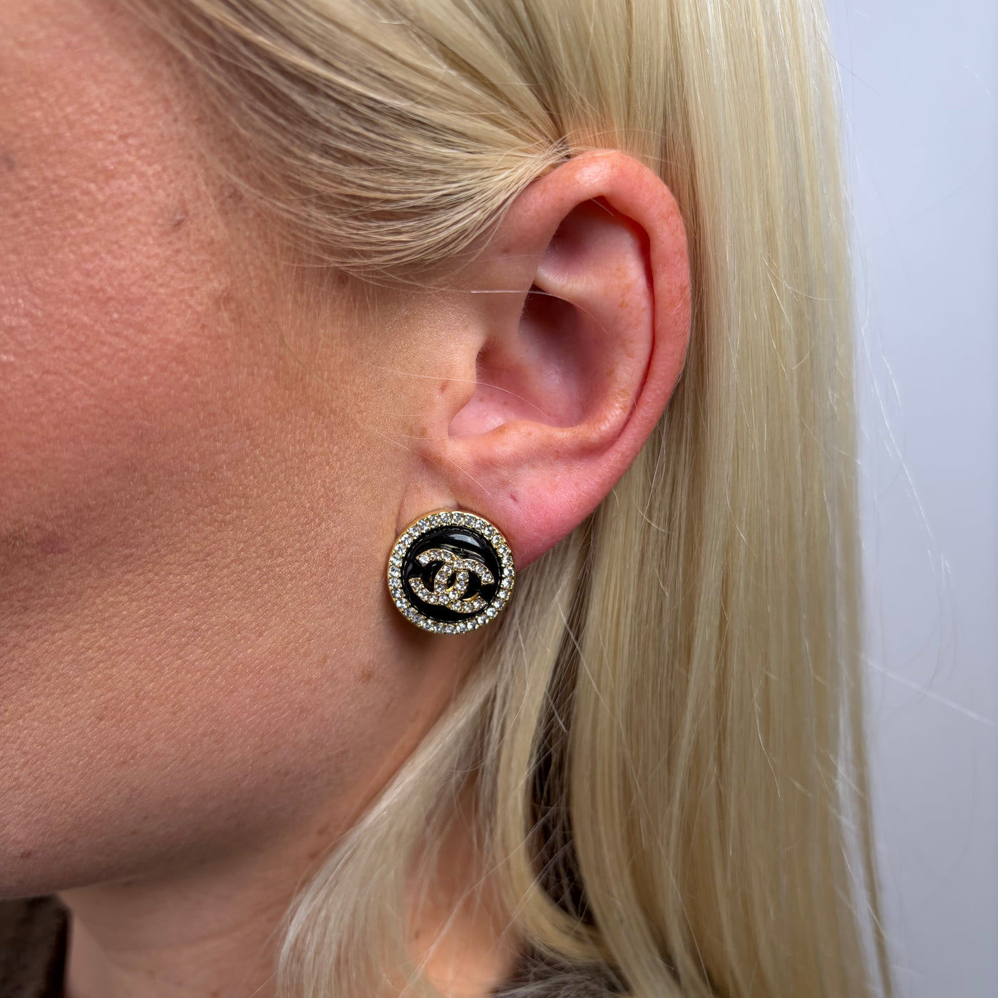 Reworked Chanel Black Blazer Strass Button - Earrings