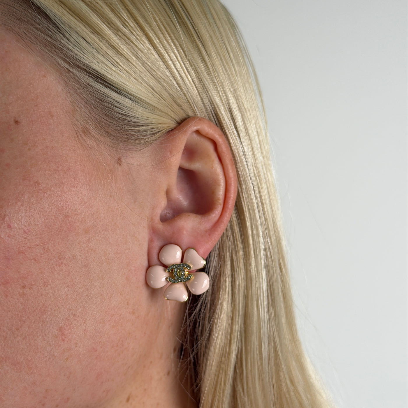 Reworked Chanel Pink Flower - Earrings