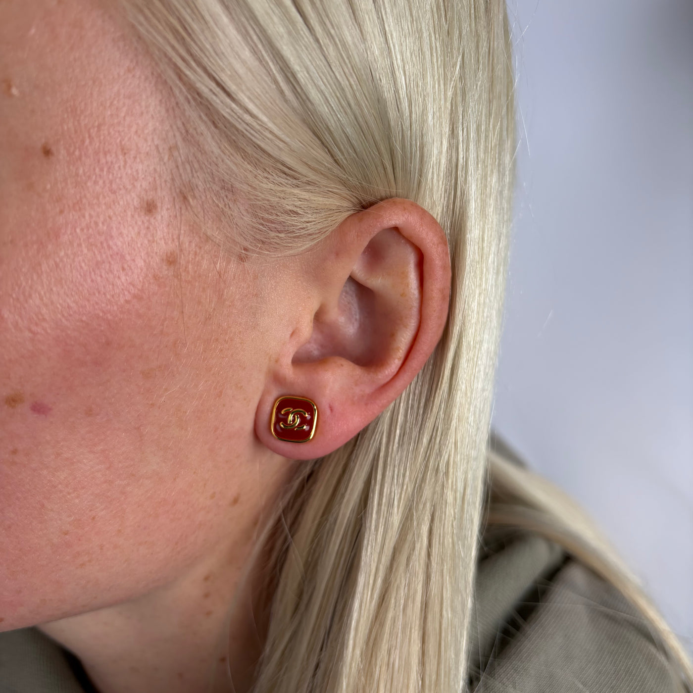 Reworked Chanel Mini Vintage Burgundy Studs - Earrings