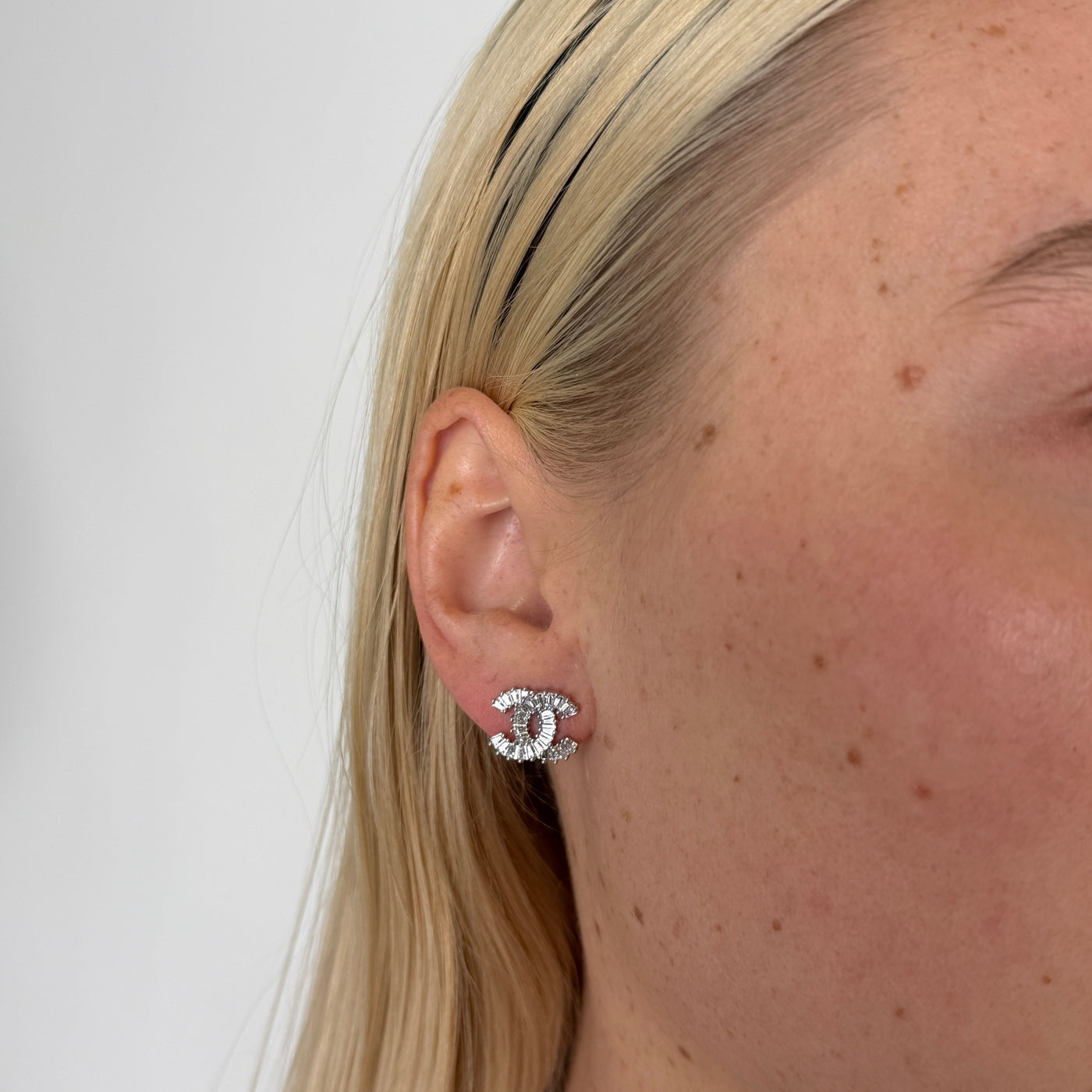 Reworked Chanel Silver Crystal 'S' - Earrings