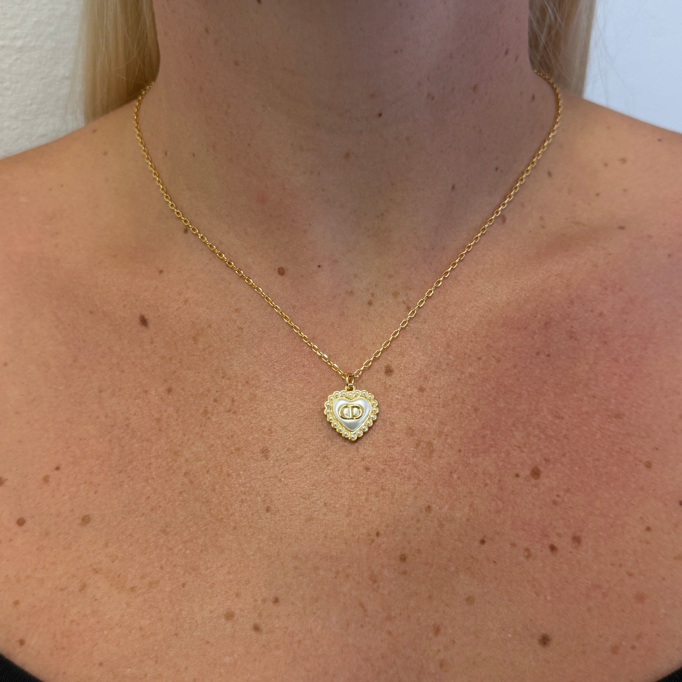 Reworked CD Pearl Heart - Necklace