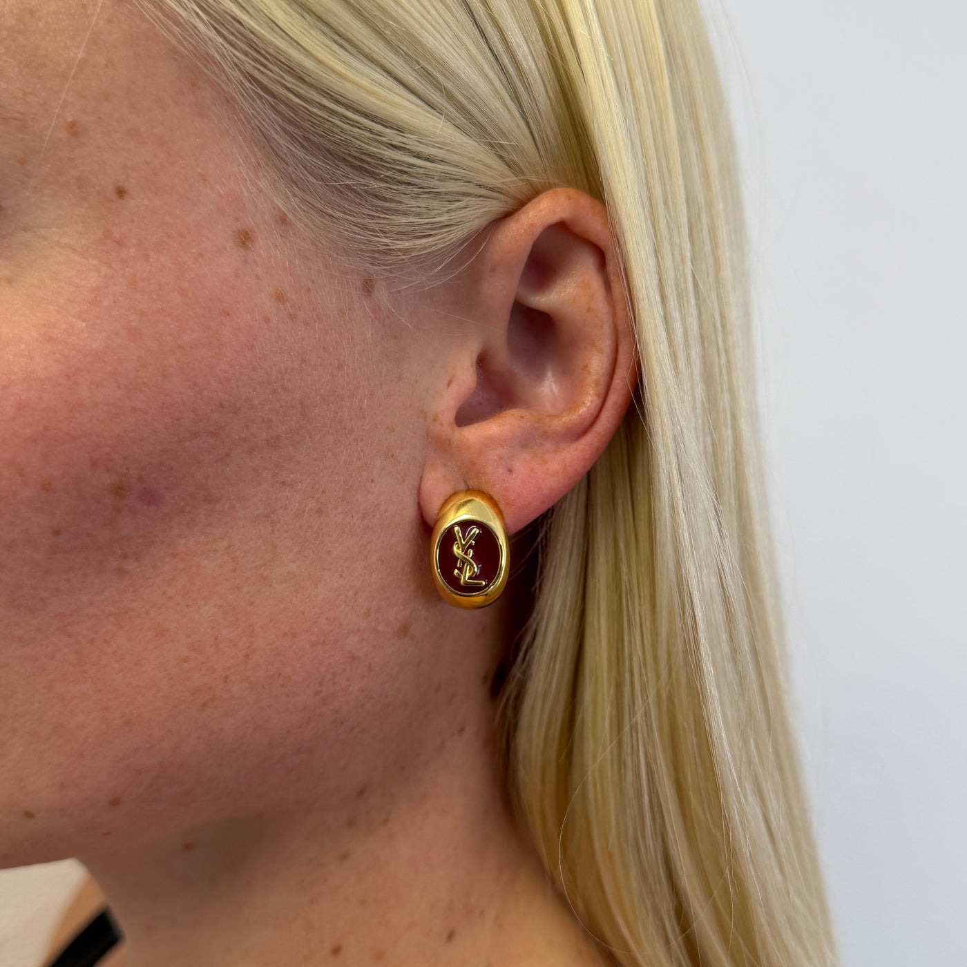Reworked YSL Burgundy Hoop - Earrings