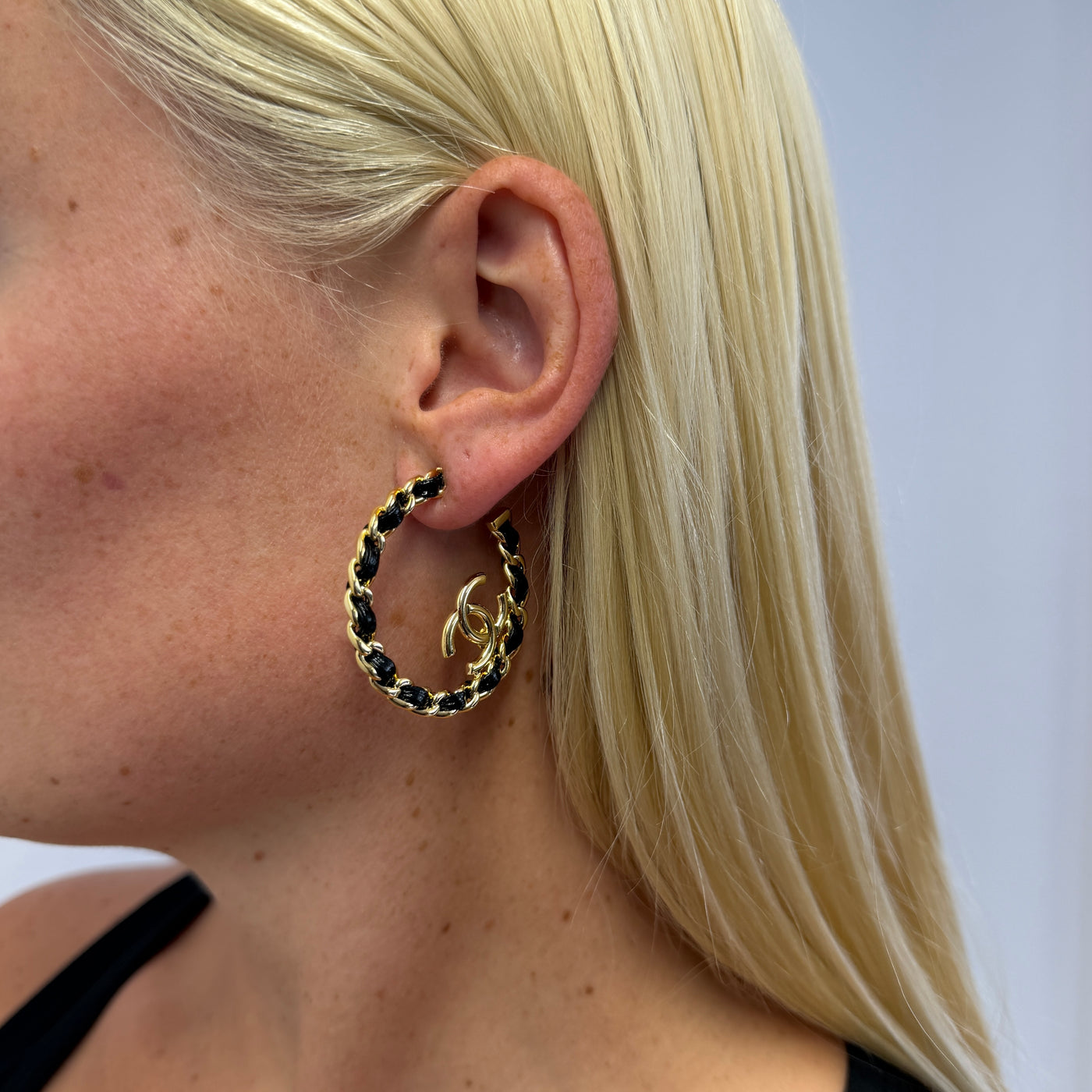 Reworked Chanel Noir Leather - Earrings