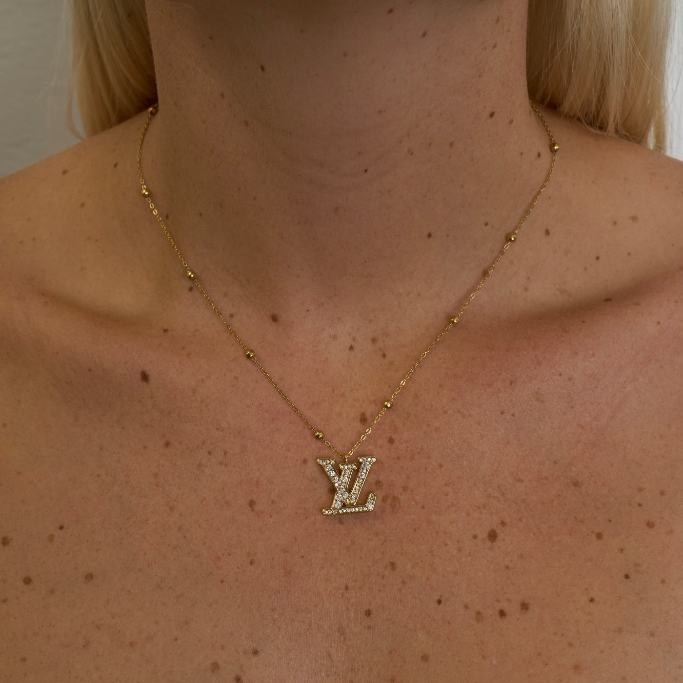Reworked LV Strass Logo - Necklace