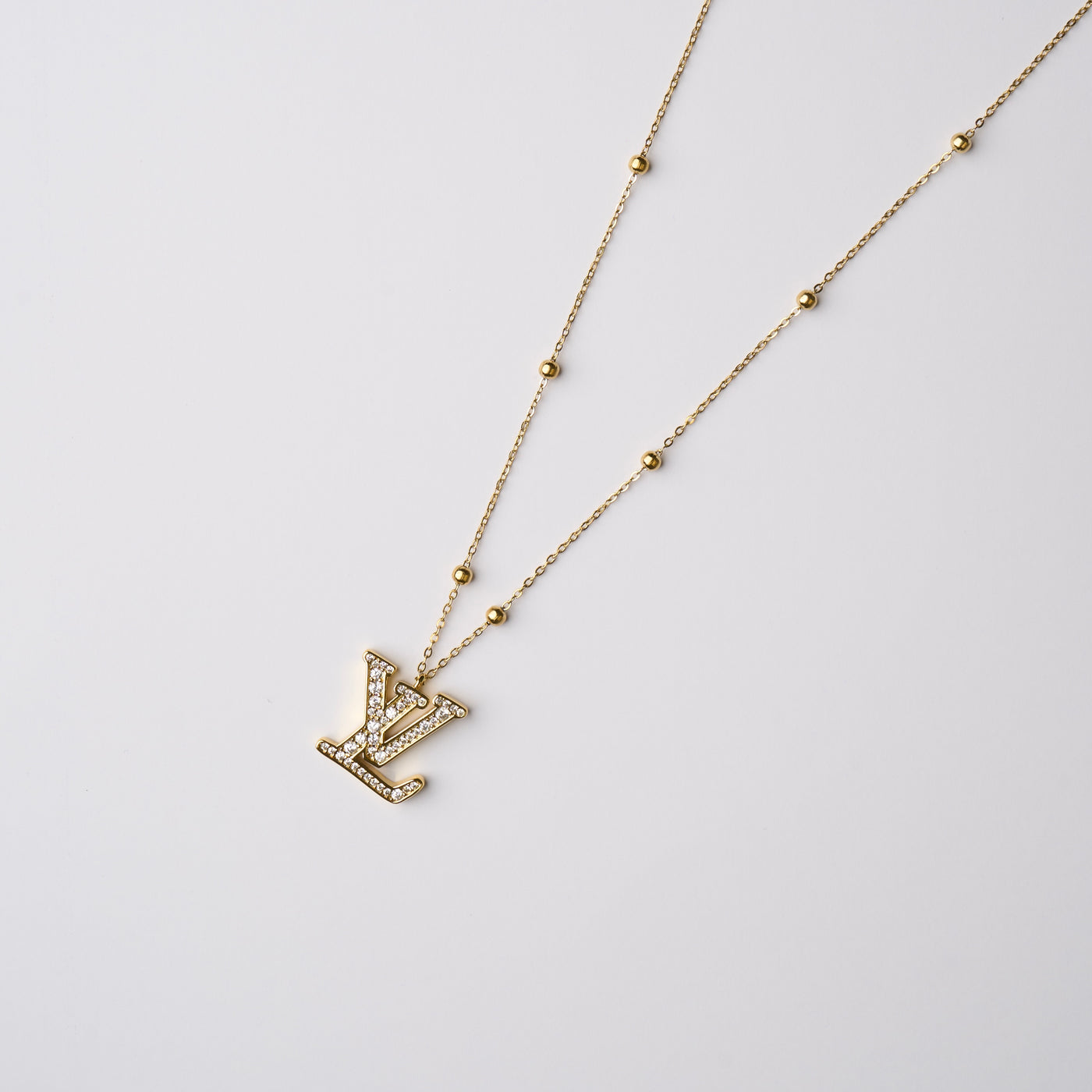 Reworked LV Strass Logo - Necklace