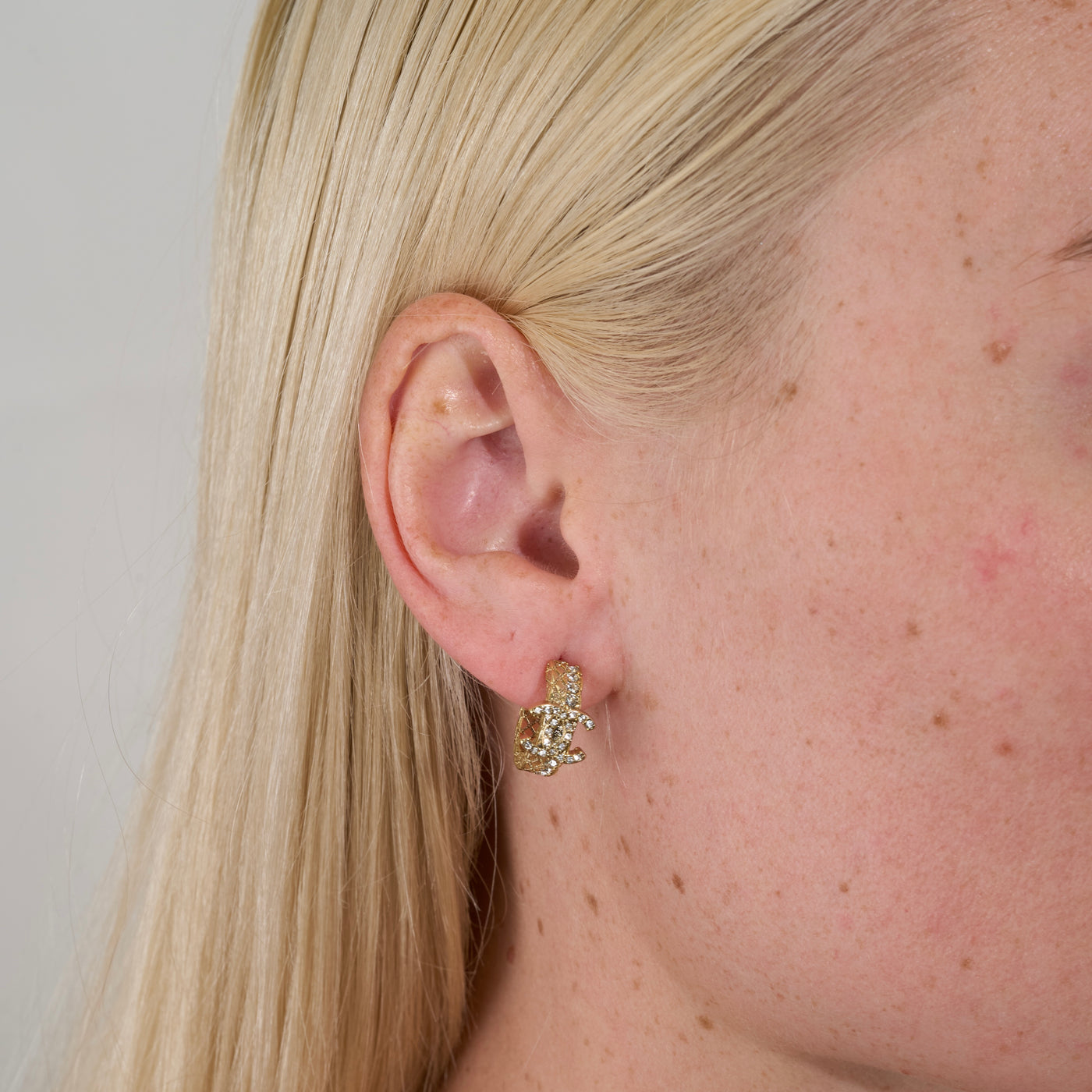 Reworked Chanel Mini Strass Hoops - Earrings