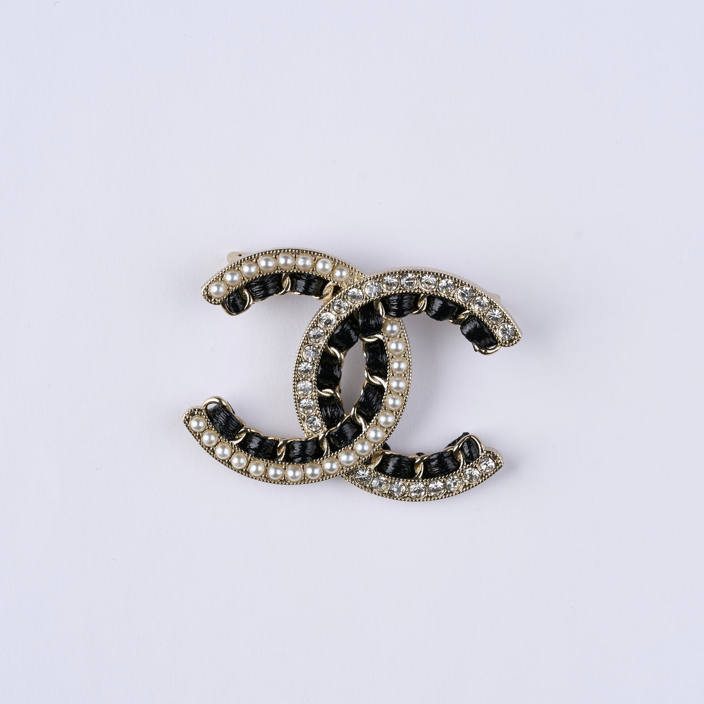 Reworked Chanel Black Leather Strass - Brooch