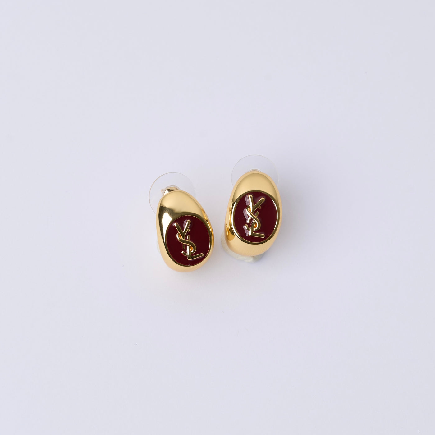 Reworked YSL Burgundy Hoop - Earrings