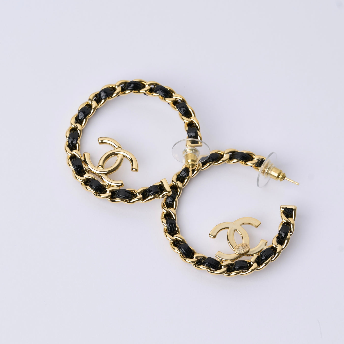 Reworked Chanel Leather Hoop - Earrings