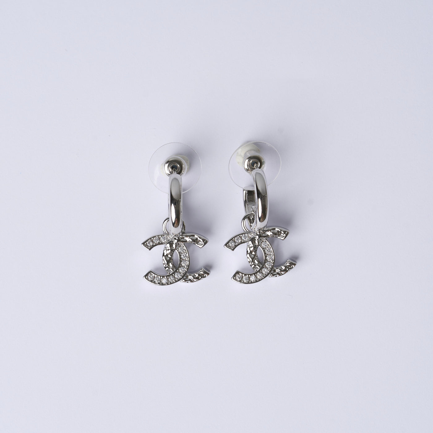 Reworked Chanel Silver Sparkle Hoop - Earrings