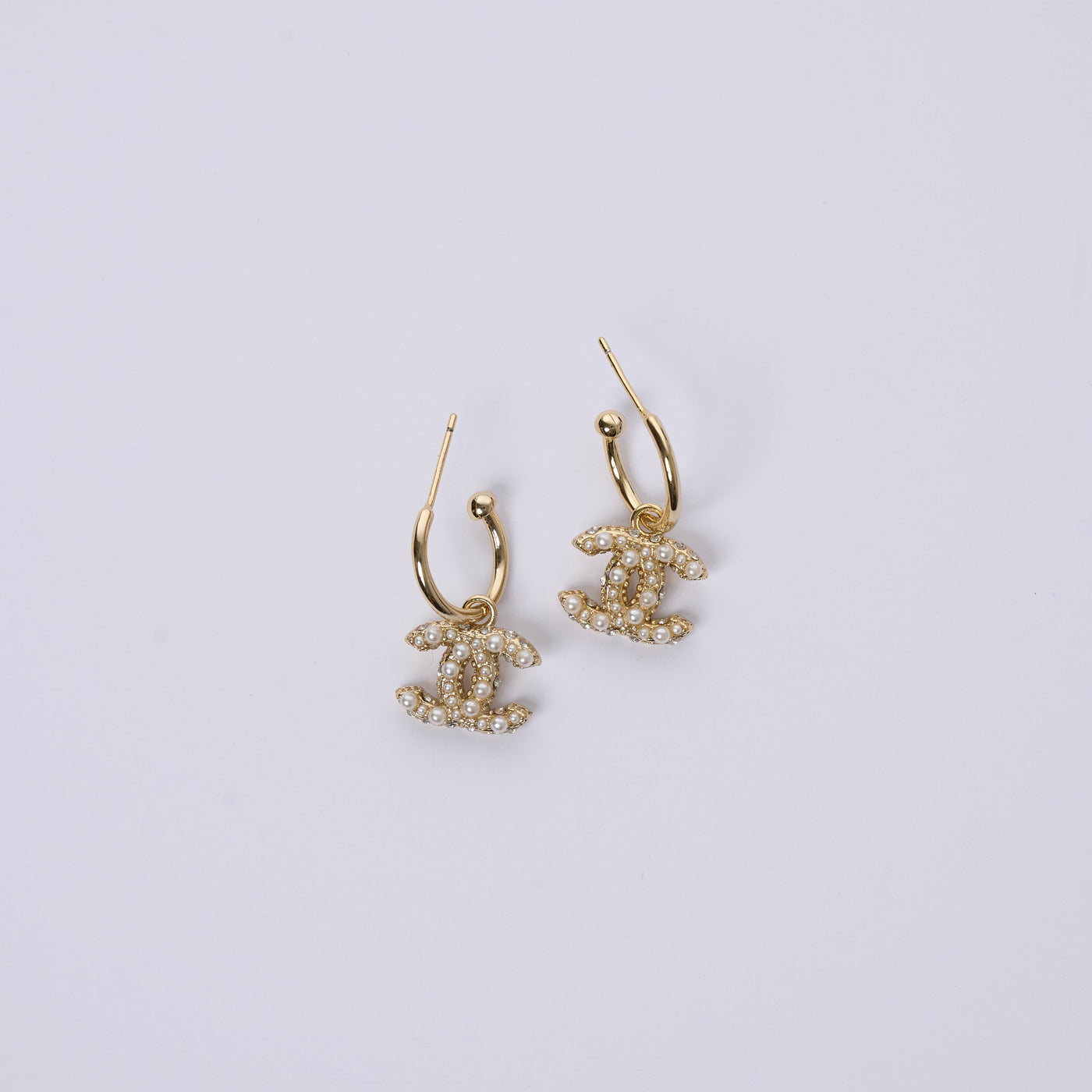Reworked Chanel Gold & Strass Hoops 'XS' - Earrings