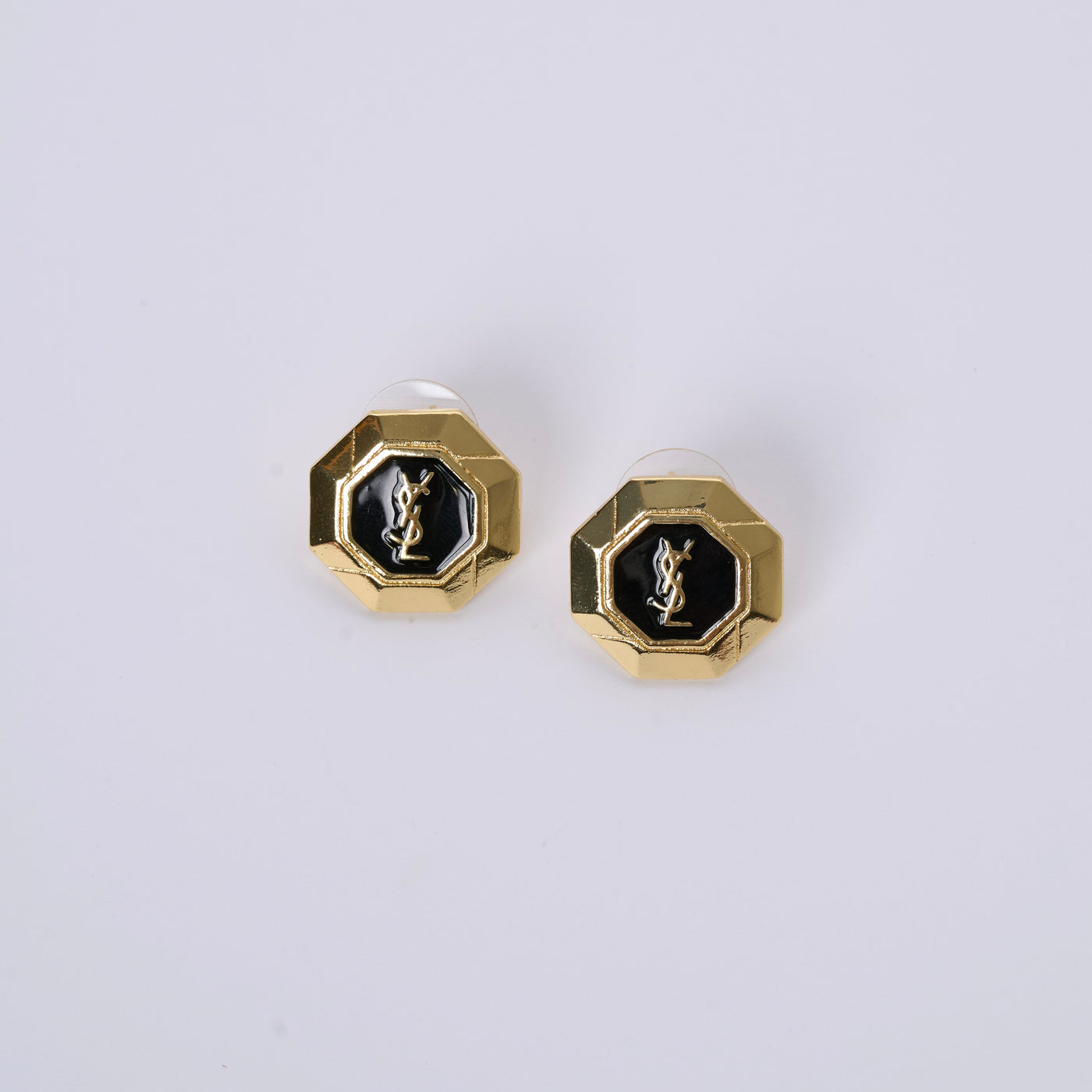 Reworked YSL Black Vintage Button - Earrings