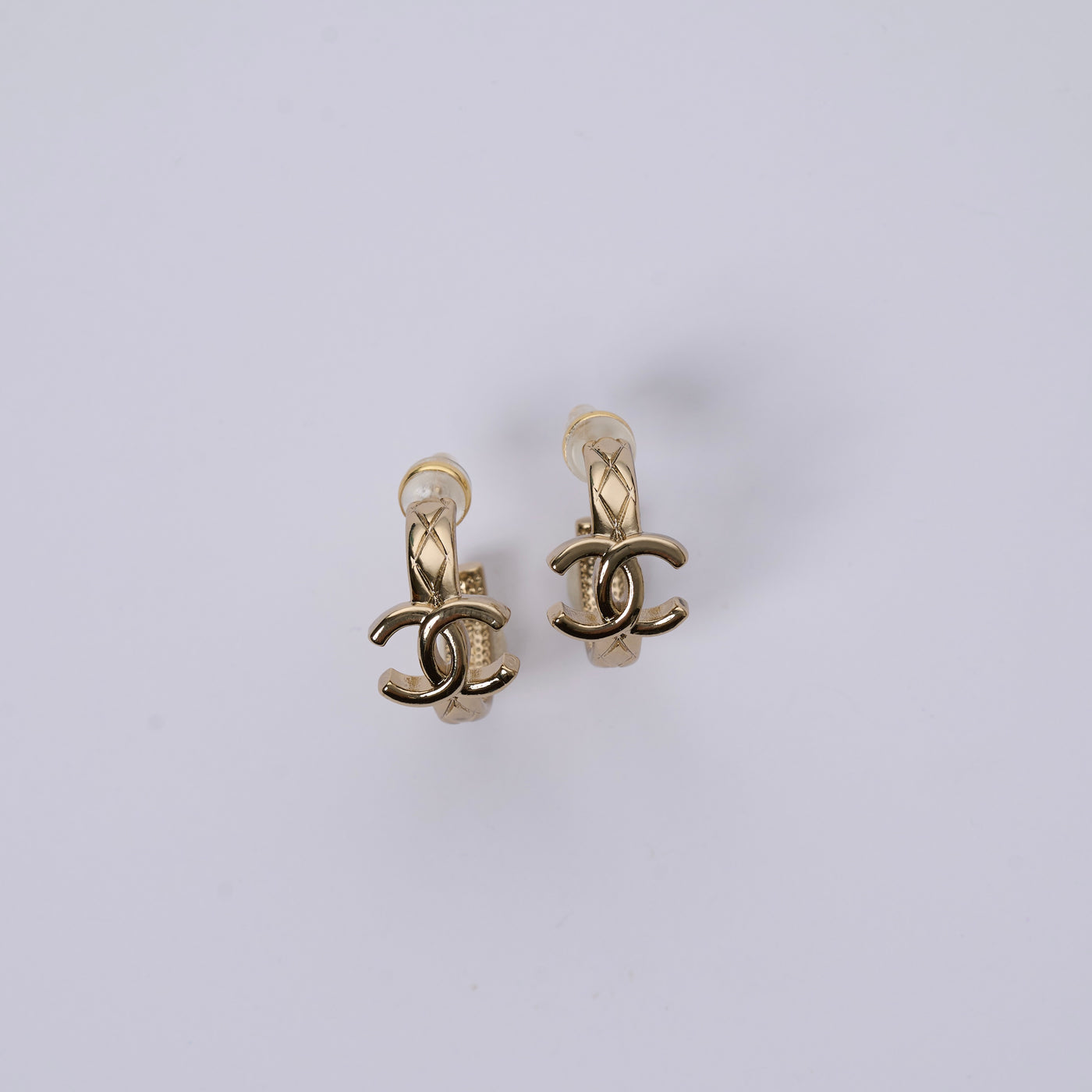 Reworked Chanel Gold Ribbed Hoop 'M' - Earrings