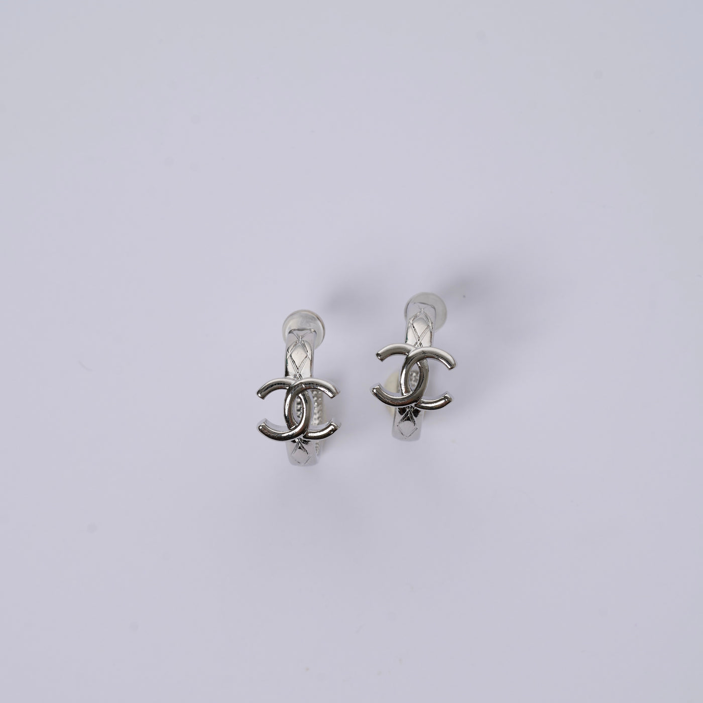 Reworked Chanel Silver Ribbed Hoop 'M' - Earrings