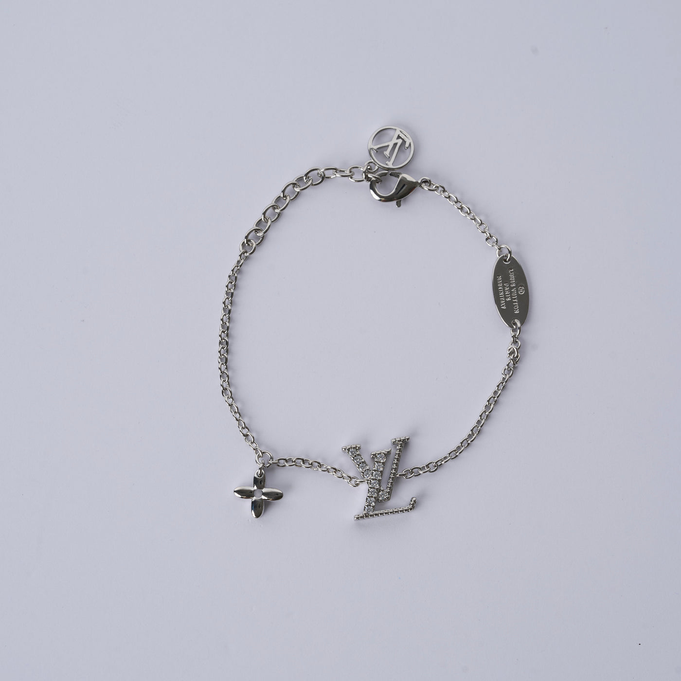 Reworked LV Silver Strass Logo - Bracelet
