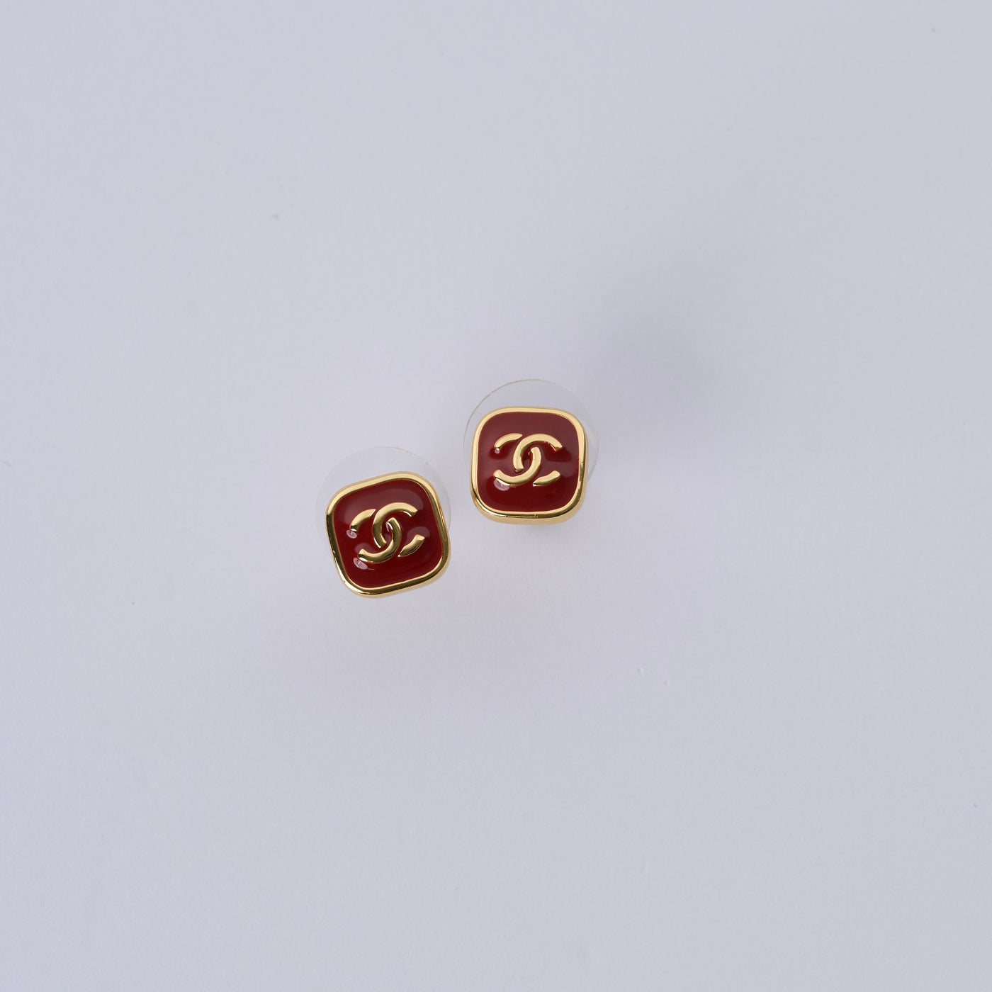 Reworked Chanel Mini Vintage Burgundy Studs - Earrings